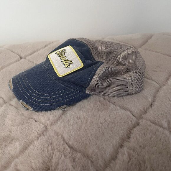 Blondie Trucker Hat Judith March Snapback Distressed Denim Vented One Size - Picture 4 of 13